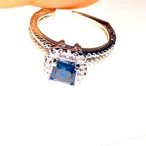 14k gold vermeil Halo Solitaire sapphire engagement ring, passes diamond test